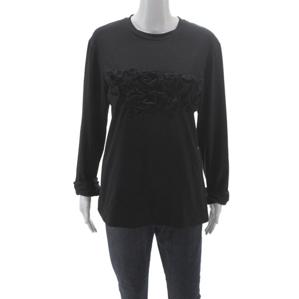 Meimeij Women Jersey T-Shirt Black Cotton Crew Neck Long Sleeve Size 42